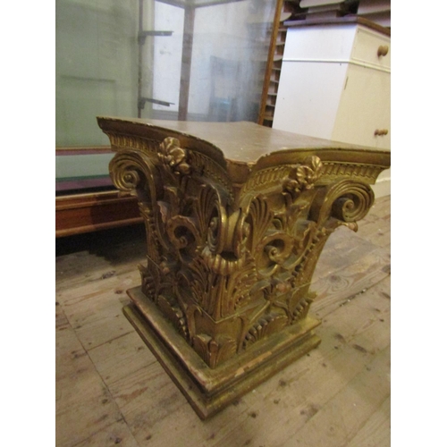 176 - Antique Carved Giltwood Corinthian Column Top Previously Used as End Table Finely Carved and Detaile... 