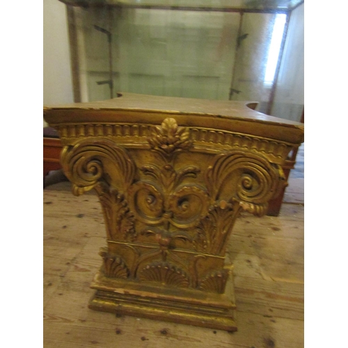 176 - Antique Carved Giltwood Corinthian Column Top Previously Used as End Table Finely Carved and Detaile... 