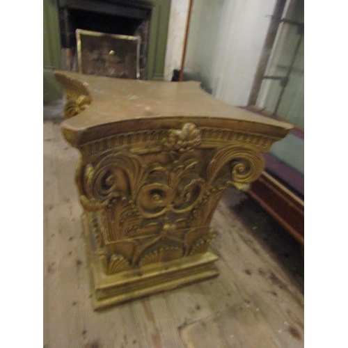 176 - Antique Carved Giltwood Corinthian Column Top Previously Used as End Table Finely Carved and Detaile... 