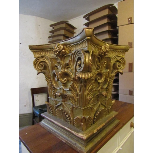 176 - Antique Carved Giltwood Corinthian Column Top Previously Used as End Table Finely Carved and Detaile... 