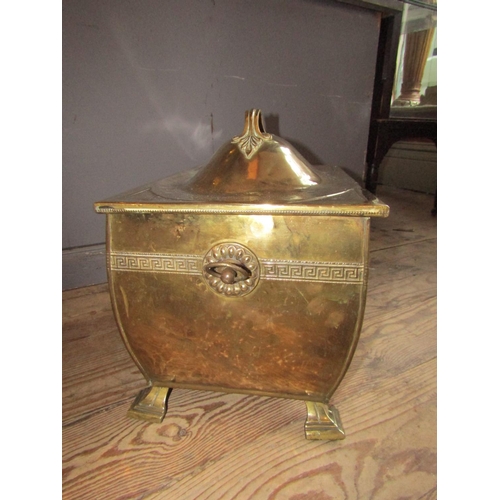 184 - Antique Cast Brass Log Box with Original Cover above Well Shaped Supports