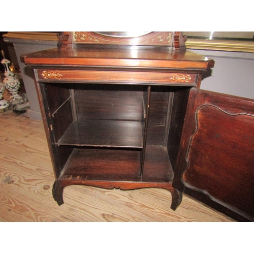 192 - Victorian Rosewood Marquetry Decorated Single Door Side Cabinet with Shaped Mirror Back above Well C... 