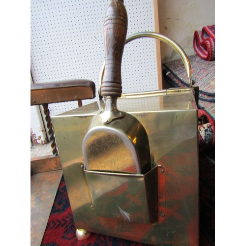 195 - Edwardian Cast Brass Front Coal Box with Original Shovel