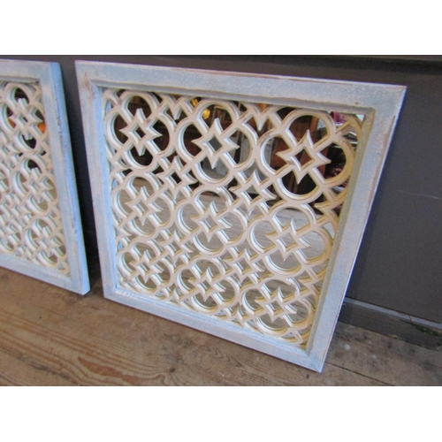 197 - Pair of Modern Form Painted Wall Mirrors Fretwork Decoration Each Approximately 2ft 6 Inches Square