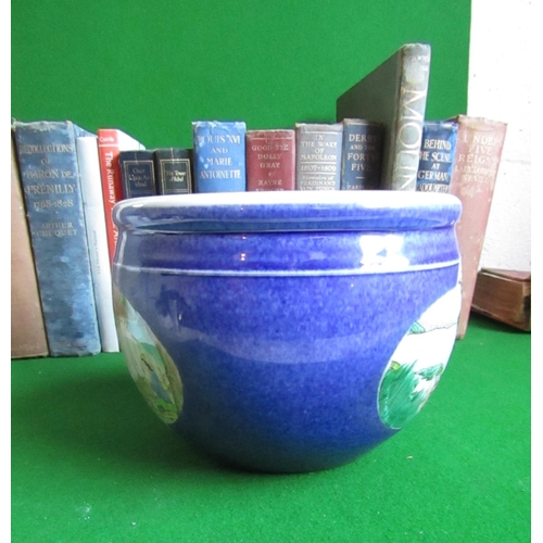 201 - Oriental Blue and Green Ground Jardiniere with Decorated Scenes Approximately 10 Inches Diameter