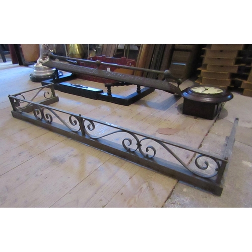 212 - Antique Brass Fender Approximately 4ft 6 Inch Hearth Scroll Form