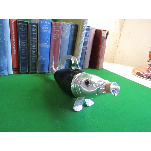 216 - Fish Motif Claret Decanter Unusual Form Silver Plated Good Original Condition with Stopper