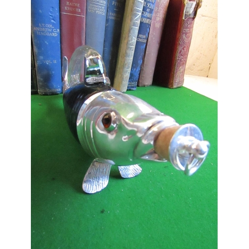 216 - Fish Motif Claret Decanter Unusual Form Silver Plated Good Original Condition with Stopper