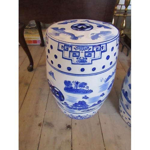 219 - Pair of Oriental Blue and White Barrel Seats Each Approximately 22 Inches High Good Original Conditi... 