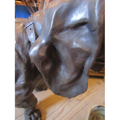 220 - Life Size Bronze Sculpture of Dog Attractively Detailed and Modelled Approximately 32 Inches Wide