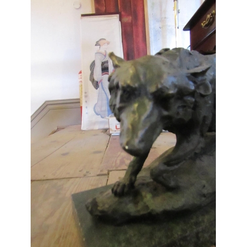 221 - Bronze Sculpture of Fox on Rectangular Form Marble Base Approximately 12 Inches Wide