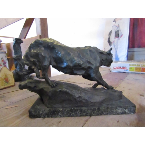 221 - Bronze Sculpture of Fox on Rectangular Form Marble Base Approximately 12 Inches Wide