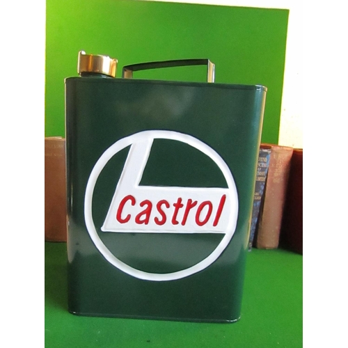 222 - Castrol Oil Jerry Can Enamel Decorated with Cast Brass Screw Top Approximately 15 Inches High