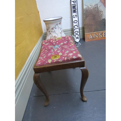 224 - Tapestry Inset Upholstered Piano Stool Edwardian Queen Anne Supports