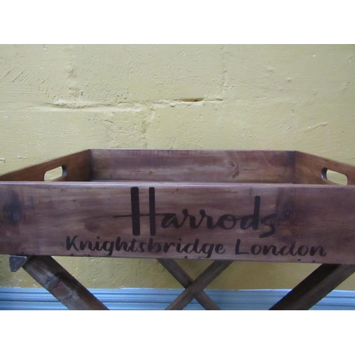 236 - Harrods Decorated Serving Tray on Folding Stand Tray Approximately 26 Inches Wide