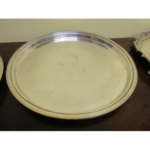 48 - Two Antique Silver Plated Circular Form Serving Platters Each Approximately 14 Inches Diameter