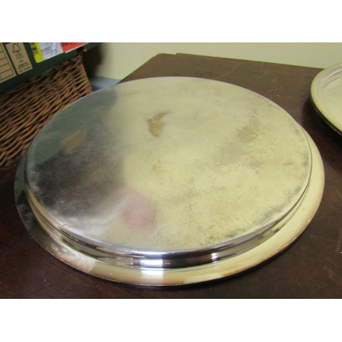 48 - Two Antique Silver Plated Circular Form Serving Platters Each Approximately 14 Inches Diameter