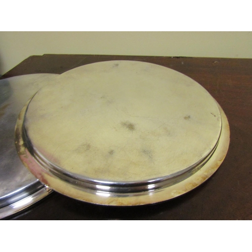 48 - Two Antique Silver Plated Circular Form Serving Platters Each Approximately 14 Inches Diameter