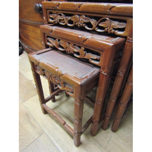 51 - Set of Four Carved Hardwood Graduated Form Occasional Tables Largest Approximately 16 Inches Wide x ... 