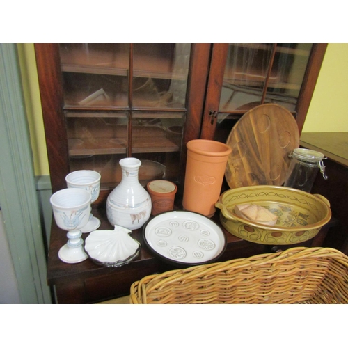 64 - Collection of Various Fired Earthenware Good Quality including Serving Tray and Weaved Wicker Carry ... 