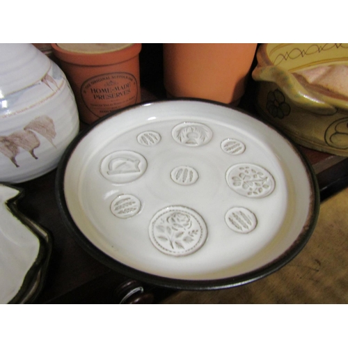 64 - Collection of Various Fired Earthenware Good Quality including Serving Tray and Weaved Wicker Carry ... 