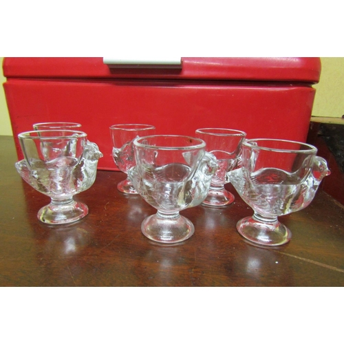 70 - Set of Six Crystal Goblets with Chicken Motif Decoration Possibly French Each Approximately 4 Inches... 