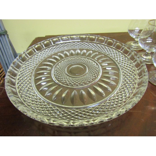 71 - Waterford Cut Crystal Table Dish with Six Gilt Decorated Brandy Balloon Glasses with Monogram M and ... 