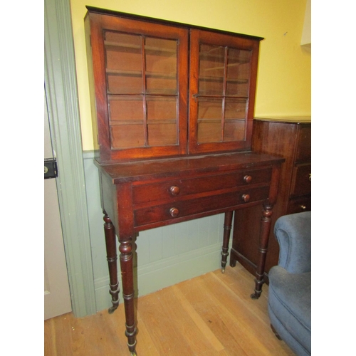 73 - Irish William IV Mahogany Glazed Two Door Bookcase Side cabinet with Twin Drawers Below Approximatel... 