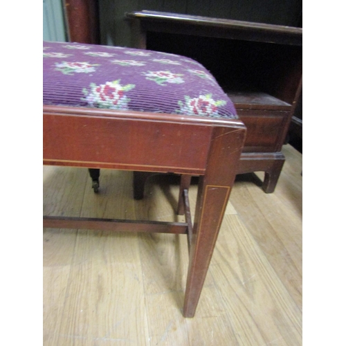 75 - Edwardian Mahogany Framed Stool with Satinwood String Inlay Upholstered Seat Approximately 20 Inches... 