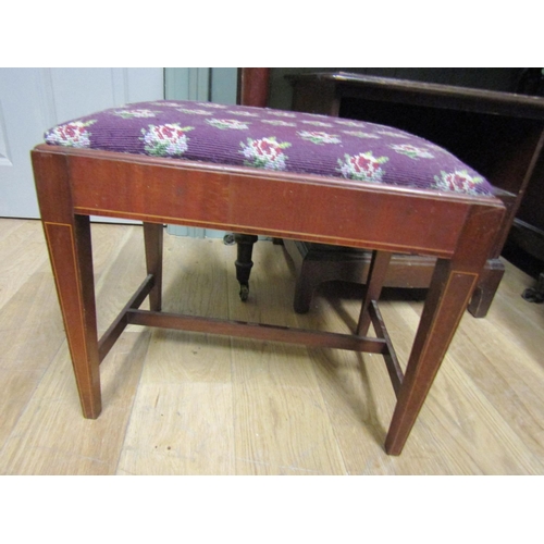 75 - Edwardian Mahogany Framed Stool with Satinwood String Inlay Upholstered Seat Approximately 20 Inches... 