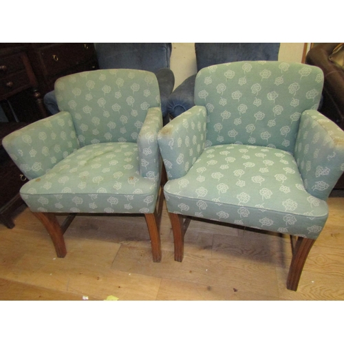 79 - Pair of Upholstered Armchairs Sabre Form Supports Each Approximately 22 Inches Wide