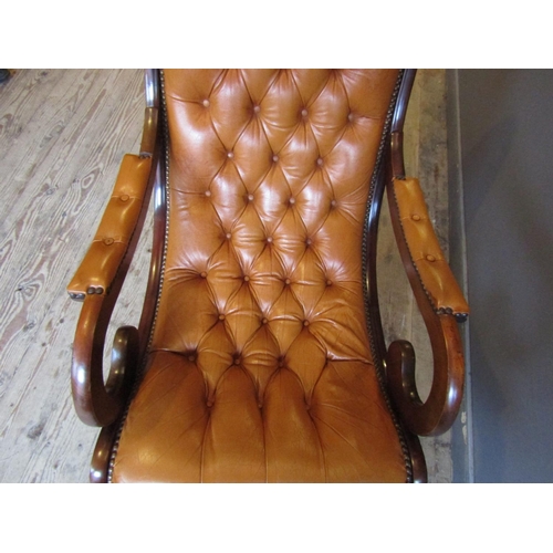 809 - Tan Leather Upholstered Mahogany Framed Rocking Chair Good Original Condition