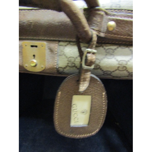 81 - Matching Gucci Leather Suitcase Approximately 30 Inches Wide Brass Clasps etc