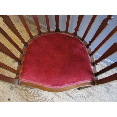 811 - Edwardian Inlaid Mahogany Tub Framed Armchair Railed Back above Tapering Supports