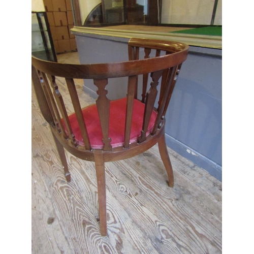 811 - Edwardian Inlaid Mahogany Tub Framed Armchair Railed Back above Tapering Supports