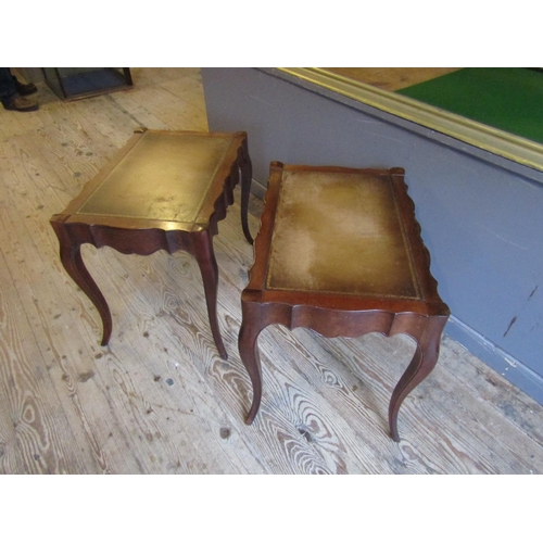 812 - Pair of Walnut Framed Leather Inset or End Tables Shaped Form Each Approximately 24 Inches Wide