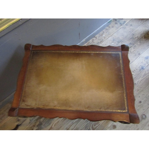 812 - Pair of Walnut Framed Leather Inset or End Tables Shaped Form Each Approximately 24 Inches Wide