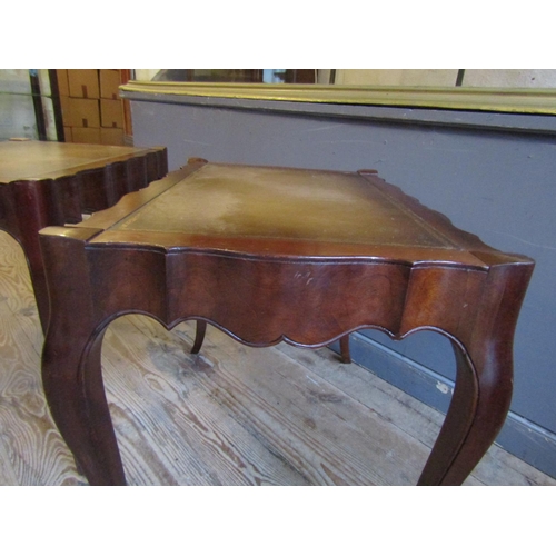 812 - Pair of Walnut Framed Leather Inset or End Tables Shaped Form Each Approximately 24 Inches Wide