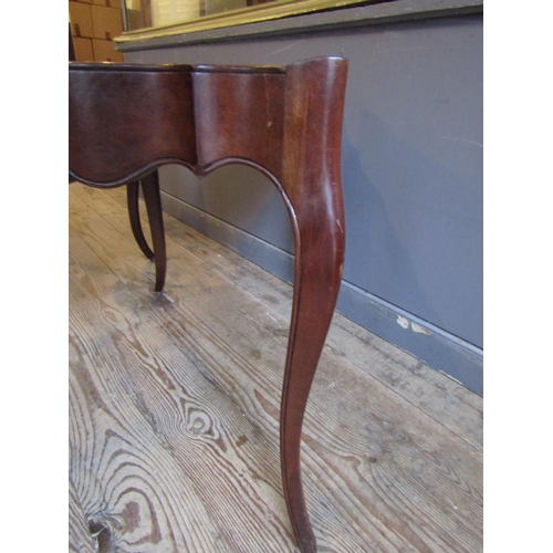 812 - Pair of Walnut Framed Leather Inset or End Tables Shaped Form Each Approximately 24 Inches Wide