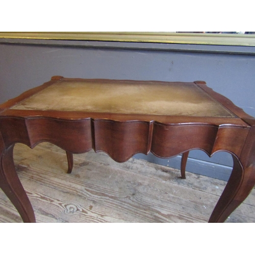 812 - Pair of Walnut Framed Leather Inset or End Tables Shaped Form Each Approximately 24 Inches Wide