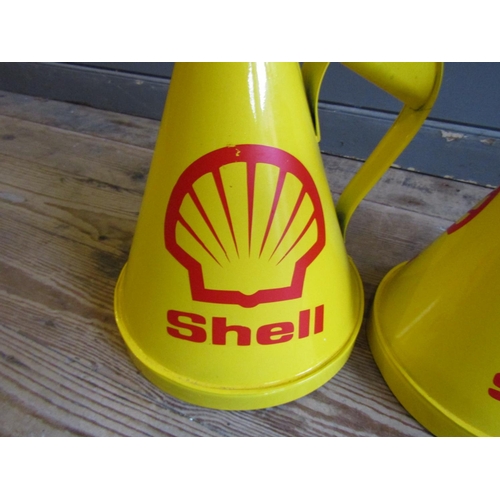 815 - Set of Five Enamel Decorated Shell Garage Oil Cans Graduated Form