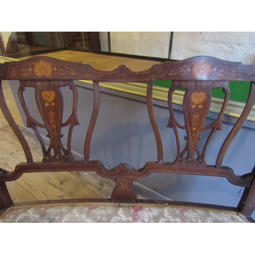 817 - Antique Marquetry Decorated Two Seater Settee Elegant Form above Tapering Supports Approximately 4ft... 