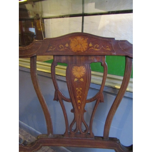 817 - Antique Marquetry Decorated Two Seater Settee Elegant Form above Tapering Supports Approximately 4ft... 