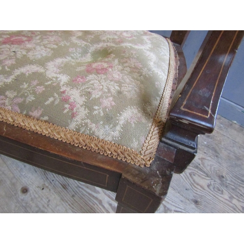 817 - Antique Marquetry Decorated Two Seater Settee Elegant Form above Tapering Supports Approximately 4ft... 