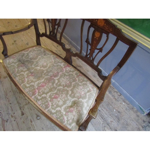 817 - Antique Marquetry Decorated Two Seater Settee Elegant Form above Tapering Supports Approximately 4ft... 