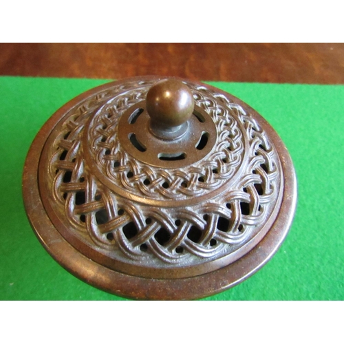 822 - Oriental Bronze Gold Splash Decorated Sensor Circular Form with Original Pierced Cover Approximately... 