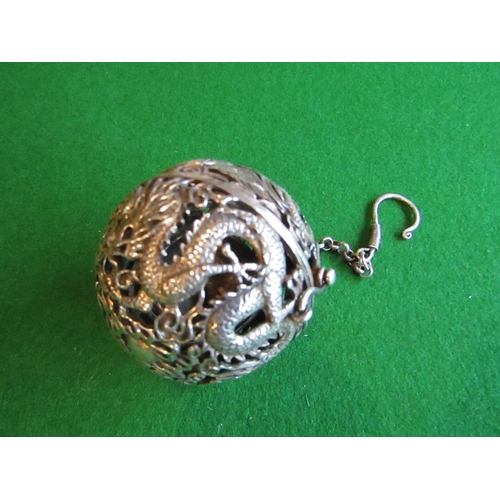 824 - Unusual Eastern Globe Form Dragon Motif Decorated Pendant Sensor with Clasp and Hinge Cover Approxim... 