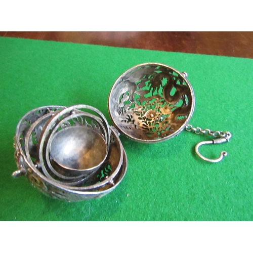 824 - Unusual Eastern Globe Form Dragon Motif Decorated Pendant Sensor with Clasp and Hinge Cover Approxim... 