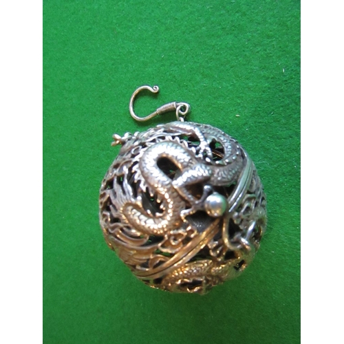 824 - Unusual Eastern Globe Form Dragon Motif Decorated Pendant Sensor with Clasp and Hinge Cover Approxim... 