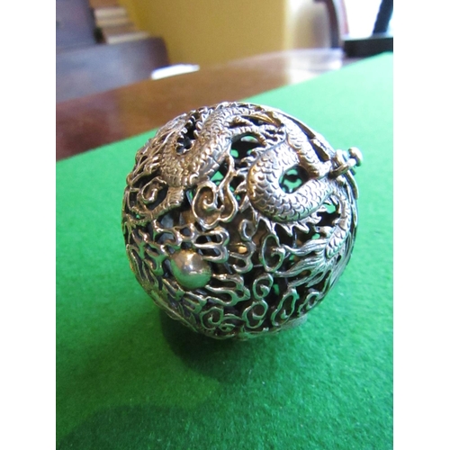 824 - Unusual Eastern Globe Form Dragon Motif Decorated Pendant Sensor with Clasp and Hinge Cover Approxim... 